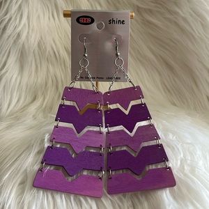 Shine Wooden Purple Chevron Earrings